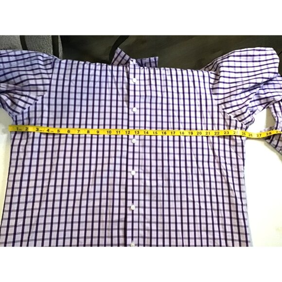 MICHAEL KORS- MENS PURPLE PLAID BUTTON FRONT 100% COTTON SHIRT SIZE NECK 17 TALL - Picture 6 of 7
